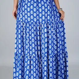 kastoori collection Women Floral Print Tiered Blue Skirt image 4