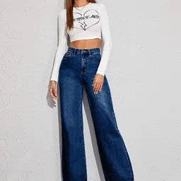 kotty Women Flared High Rise Blue Jeans image 4