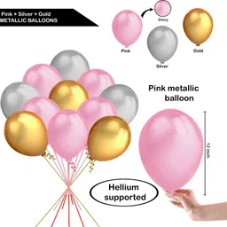 party midlinkerz Solid Prty Balloons Metallic HD for Birthday / Anniversary / Baby Shower(Grey_Pink_Gold) Pack Of 100 Balloon image 2
