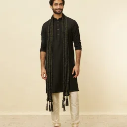 manyavar Art Silk Self Design Black Men Dupatta image 2