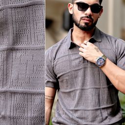 maniac Men Self Design Polo Neck Pure Cotton Grey T-Shirt-picture-12