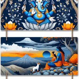 Divine Ganesha And Sita Ram Religious Wall Hanging For Home (WH_9447N)-image-8