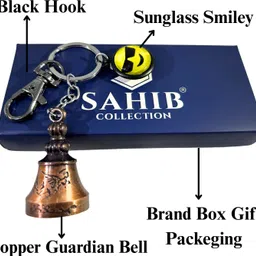 sahib collection Tibetan Bell Keychain Sunglass Smiley & Black Hook Metal Keyring-Copper Pack1 Key Chain image 2