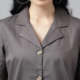 hancock Women Regular Fit Solid Lapel Collar Casual Shirt image 4