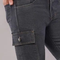 nivasu Solid Men Grey Denim Shorts image 4