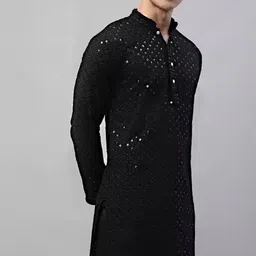 chirasvi Men Chikan Embroidery Cotton Blend Straight Kurta-picture-23