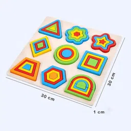 hop n play Wooden Shapes Puzzle Learning Toy, Montessori Puzzle Board - 9 Geometric Shapes image 2