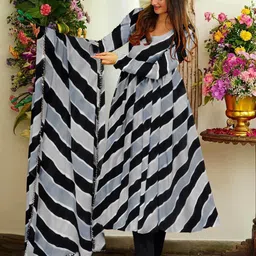 shree hari cloth Women Printed Georgette Anarkali Kurta With Attached Dupatta image 3