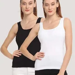 clumskki Women Black, White Tank Top/Vest-picture-19