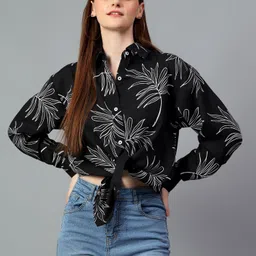 Women Oversized Fit Printed Spread Collar Casual Shirt-image-9