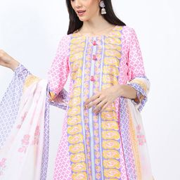 Vishudh Pink & White Ethnic Motifs Printed Straight Kurta & Palazzos With Dupatta-picture-25