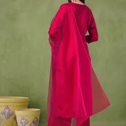 GoSriKi Ethnic Motifs Embroidered Straight Kurta with Palazzos & With Dupatta image 4