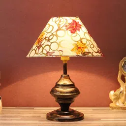 foziq Biped Red & White Fabric Shade Night Lamp With Metal Base image 1