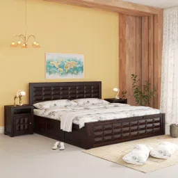 woodenmood Diamond Box and Drawers Storage Queen Bed in Walnut Finish image 3