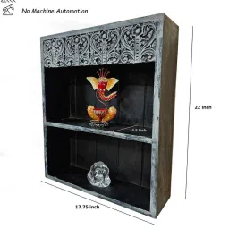 disoo fashions Grey Colour Solid Wood Handcarved Box Style Floating Wall Shelf With Compartment image 4