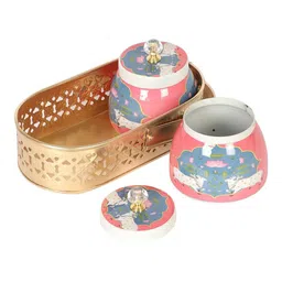 amaya decors White Cow Print Jars WIth basket Set of 2 image 5