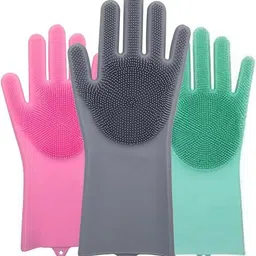 niyam Rubber Silicone Cleaning Brush Scrubber Gloves Wet and Dry Glove image 4
