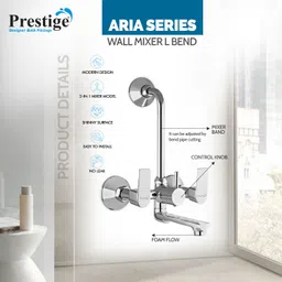 prestige Aria Wall Mixer With L Bend with Stainless Steel Provision for Overhead Shower Wall Mixer Faucet image 2