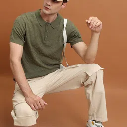 highlander Men Striped Collared Neck Green Sweater image 3