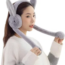 row luck Winter Funny 1 Grey Ear Muff Moving Air Pump Earmuff for Girls/Women's Ear Muff image 3