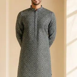 jugg jugg jeeyo Men Self Design Silk Blend Straight Kurta-picture-32