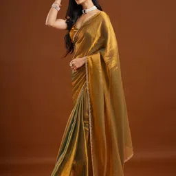qvidya Self Design, Embellished Bollywood Tussar Silk Saree image 4