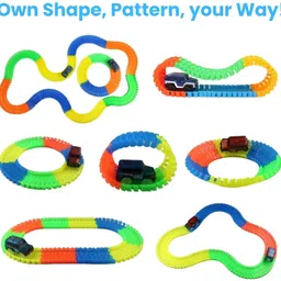 tru toys Magic Race Tracks Bend Flex Toy 11ft Glow in Dark Speedway Set with Cars 220 Pcs image 4