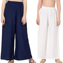 qeheem Pack of 2 Women Regular Fit Dark Blue, White Cotton Blend Trousers-picture-15