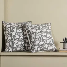 peepul tree Handmade Cotton Charcoal and Off White Set of 2 (18x18inches) Cushion Covers image 1