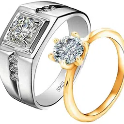 myki Contrast Valentine Collection Sterling Silver Cubic Zircon Couple Ring For Men & Women Sterling Silver Swarovski Zirconia Sterling Silver, Gold Plated Ring Set-picture-25