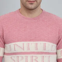 bulshh collection Men Printed Round Neck Pink Sweater image 5