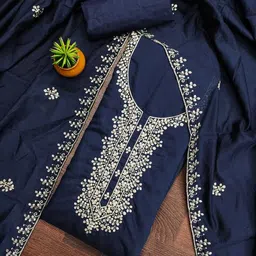 param silk Unstitched Art Silk Salwar Suit Material Embroidered image 3