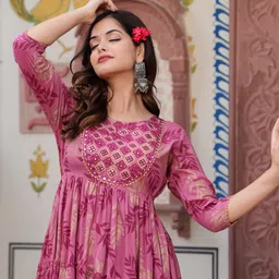 nama Embroidered Cotton Rayon Stitched Flared/A-line Gown image 5