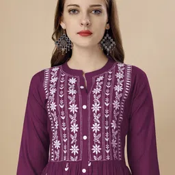 world shigo Women Embroidered Viscose Rayon A-line Kurta image 4