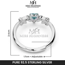 miss highness Leaf Design Ring with Blue Zircon Heart Sterling Silver Cubic Zirconia Rhodium Plated Ring image 2
