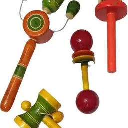 kaarpaagaa inc wooden hand crafted rattle set for kids Pack of 4 (Multi Color) Rattle-picture-26