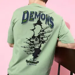 crazybee Men Printed Round Neck Pure Cotton Light Green T-Shirt-picture-15