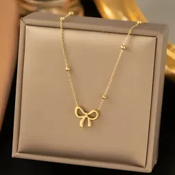 alinora jewels Elegant Gold Bow Pendant Necklace for Women Gold-plated Stainless Steel Pendant-picture-21