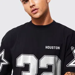 jump cuts Men Typography Round Neck Cotton Blend Black, White T-Shirt image 2