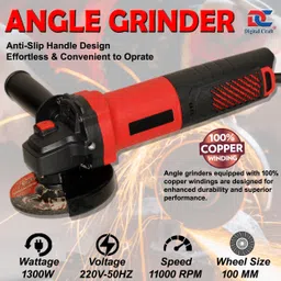 digital craft Angle Grinder 1300W Powerful Motor 100mm Disc 11000 RPM Copper Armature Angle Grinder image 2