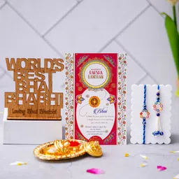 pride store Bhaiya Bhabhi Multicolor Evil Eye Rakhi Pair with Thali and Showpiece Assorted Rakhi, Thali, Chawal Roli Pack, Greeting Card, Showpiece Set-picture-11