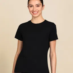 metronaut Solid Women Round Neck Cotton Blend Black T-Shirt-picture-21