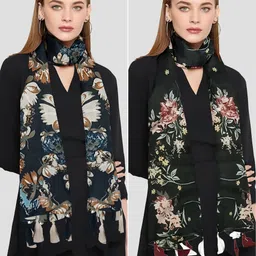 poshampaa Printed Chiffon Women Black Scarf, Stole, Fancy Scarf-picture-28