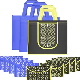 Pack of 10 Smile Foldable Unisex Shopping Bags | Dark Blue & Black Yellow Pack of 10 Grocery Bags-image-51