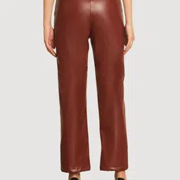 tandul Women Regular Fit Maroon Faux Leather Trousers image 3