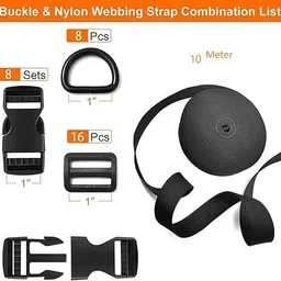 MILLETS 10 Meter 1'' Nylon Webbing Straps 8 Pcs Quick Side Release Buckles Strap image 2