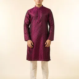 diwas by manyavar Men Self Design Art Silk Straight Kurta image 3