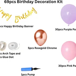 khushdin 69pcs Purple & Pink Pastel Birthday Decoration Kit with Banner & Pump image 2