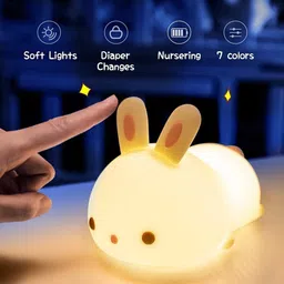 kitchenbiz Bunny Night Light for Kids Room, Rechargeable, 7Color Changing Night Lamp Table Lamp image 5