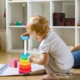 pluspicks Spinning Stacking Toys, Rainbow Stacking Rings Baby Toy Spinning Tower image 2